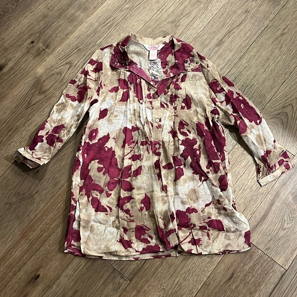 TOGETHER CLASSICS cotton floral button down tunic, size medium